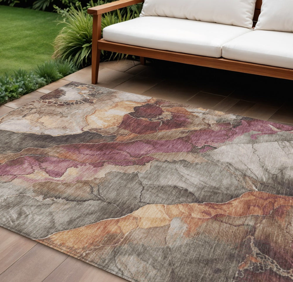 HomeRoots 10' Khaki and Blush Floral Washable Area Rug - Durable Indoor/Outdoor Design for High-Traffic Spaces 620983
