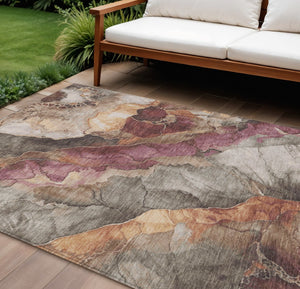HomeRoots 10' Khaki and Blush Floral Washable Area Rug - Durable Indoor/Outdoor Design for High-Traffic Spaces 620983