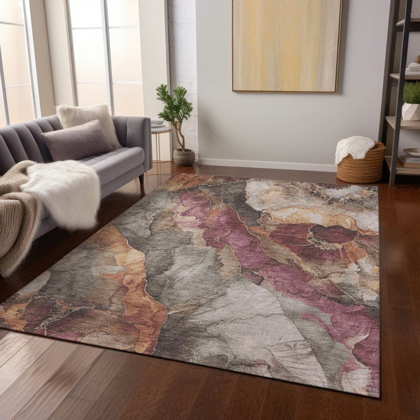 HomeRoots 10' Khaki and Blush Floral Washable Area Rug - Durable Indoor/Outdoor Design for High-Traffic Spaces 620983