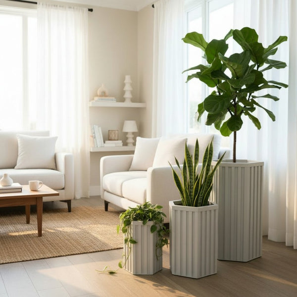 English Elm Hexagon Column Aluminum Outdoor Planter Geometric Architectural Patio Entryway Accent White B2755P462190