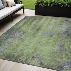 HomeRoots 5' Floral Area Rug in Artichoke Green & Purple – Washable Indoor/Outdoor Design for Busy Homes! 620997