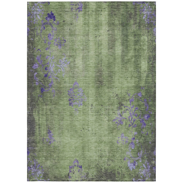 HomeRoots 5' Floral Area Rug in Artichoke Green & Purple – Washable Indoor/Outdoor Design for Busy Homes! 620997
