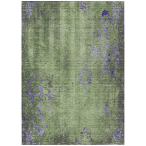 HomeRoots 5' Floral Area Rug in Artichoke Green & Purple – Washable Indoor/Outdoor Design for Busy Homes! 620997