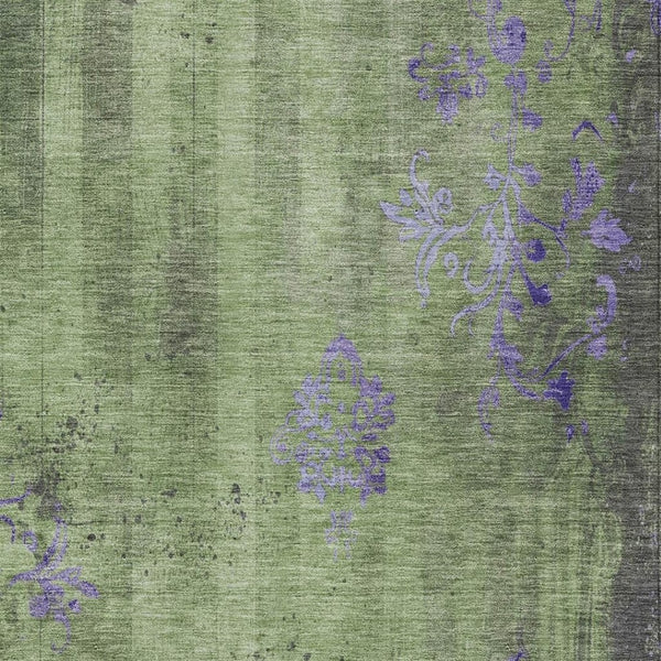 HomeRoots 5' Floral Area Rug in Artichoke Green & Purple – Washable Indoor/Outdoor Design for Busy Homes! 620997