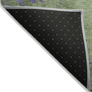 HomeRoots 8' Artichoke Green & Purple Round Floral Area Rug - Washable, Durable, Indoor/Outdoor Use, Elegant Design 620998