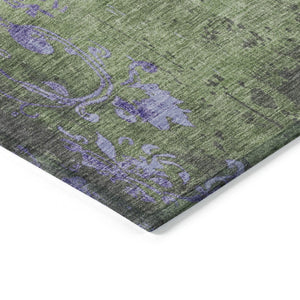 HomeRoots 8' Artichoke Green & Purple Round Floral Area Rug - Washable, Durable, Indoor/Outdoor Use, Elegant Design 620998