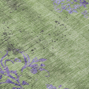 HomeRoots 8' Artichoke Green & Purple Round Floral Area Rug - Washable, Durable, Indoor/Outdoor Use, Elegant Design 620998