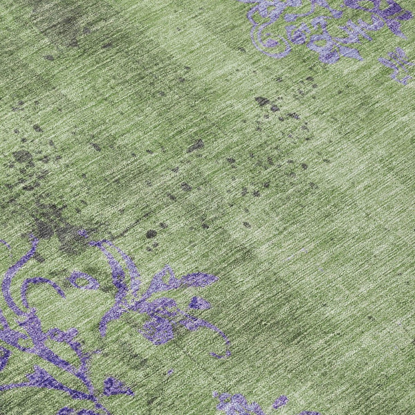 HomeRoots 8' Artichoke Green & Purple Round Floral Area Rug - Washable, Durable, Indoor/Outdoor Use, Elegant Design 620998