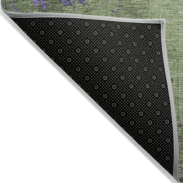 HomeRoots 8' X 10' Durable Artichoke Green & Purple Floral Rug - Indoor/Outdoor, Washable, Stain-Resistant Design 620999