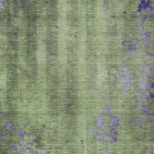 HomeRoots 8' X 10' Durable Artichoke Green & Purple Floral Rug - Indoor/Outdoor, Washable, Stain-Resistant Design 620999