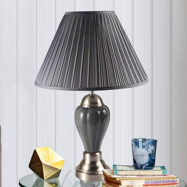 English Elm 27.5" Ceramic Finish Table Lamp with Linen Shade, Silver & Espresso Accents, UL Listed, 27.5" B072116115