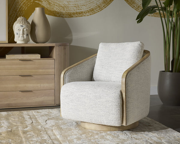 Sunpan Tasia Swivel Lounge Chair - Contemporary Design with Natural Birch Wood Frame for Stylish Comfort Merino Cotton