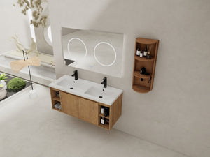 English Elm 48" Wall-Mounted Bathroom Vanity With Double Sink, Storage Rack & Soft Close Doors For Modern Spaces W999S00347