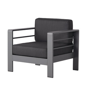 English Elm Christopher Knight Home® - CAPE Coastal Aluminum Outdoor 4-Piece Chat Set with Tempered Glass Table, Ergonomic Comfort and Space-Saving Style Gray CAPECORAL4PCSG