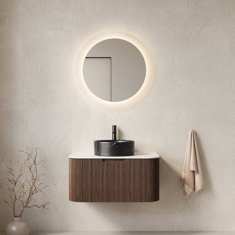 English Elm Muri Floating Bathroom Vanity Plywood Cabinet Sintered Stone Top Oak Drawer Black,Carrara White,Walnut W2615S00711
