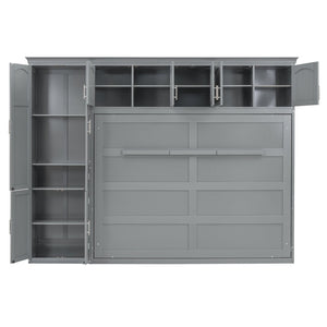 English Elm Queen Murphy Wall Bed with Integrated Wardrobe and Drawers for Studio Spaces LP000876AAE-1