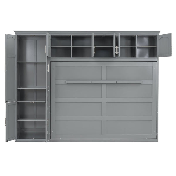 English Elm Queen Murphy Wall Bed with Integrated Wardrobe and Drawers for Studio Spaces LP000876AAE-1