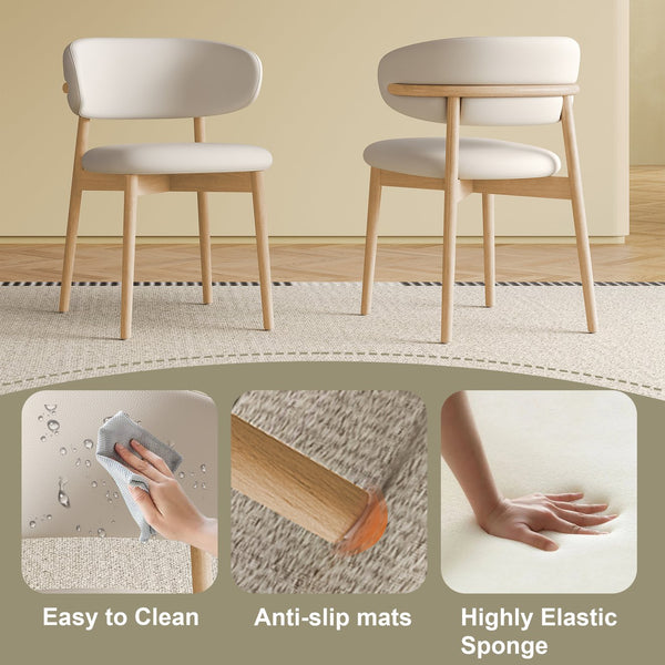 English Elm Mid-Century ash wood Dining Chair Set of 2 – Ergonomic PU seats, sturdy natural legs, easy assembly, modern flair W509P373289