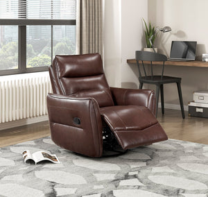 English Elm 1pc Swivel Glider Recliner Chair in Top Grain Leather with 360° Spin, Pocket Coil Support, Durable Solid Wood Frame Brown 37.25 L x 29.5 W x 32.5 H B011P329240