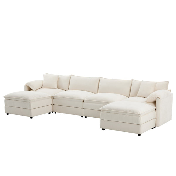 English Elm 9687aaw-6 Oversized Six Seat Sofa with Movable Ottomans for Spacious Living Rooms N723P243195W