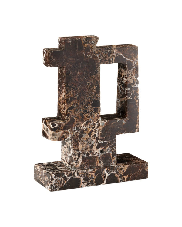 Currey & Company Blount Marble Object: Luxurious Emperador Stone Sculpture With Bold Veining For Elegant Display Black Emperador Marble 1200-1030-currey-company