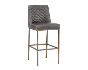 Sunpan Leighland Classic Barstool with Antique Brass Frame and Diamond-Stitched Faux Leather Upholstery Overcast Grey