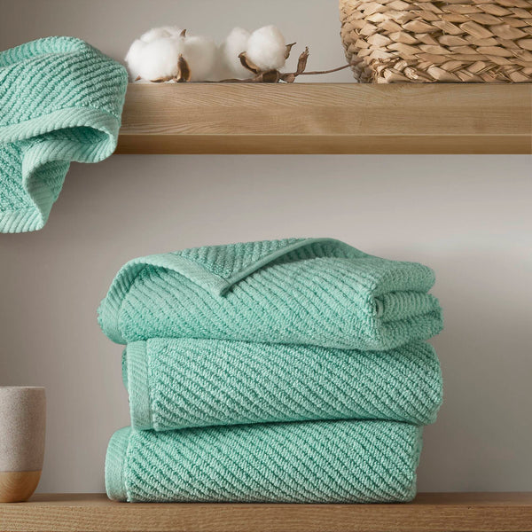 JLA Home Madison Park - 100% Cotton Diagonal Ribbed Hand Towel — Plush Zero-Twist 506 GSM Quick-Dry Luxury for Home Spa Turquoise MP73-8861