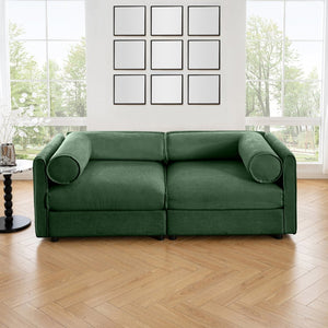 English Elm Stylish Green Chenille 2-Seater Sofa With Hidden Storage, Ergonomic Cylindrical Backrest & Armrests W714S01057-GIGA