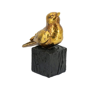 English Elm 4.5X2.5X6" Elegant Gold Resin Songbird Sculpture On Black Faux Branch For Modern Home Décor W2078P406938