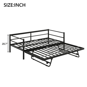 English Elm Twin Metal Daybed with LED Lighting and Adjustable Pop-Up Trundle, Industrial Steel Frame, Heavy-Duty Support Black N750P244915B