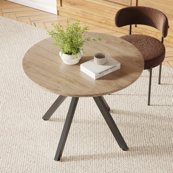 English Elm Dining Table Round Wood Top X Base Mid Century Modern Style Seats Four Compact T3623P411649