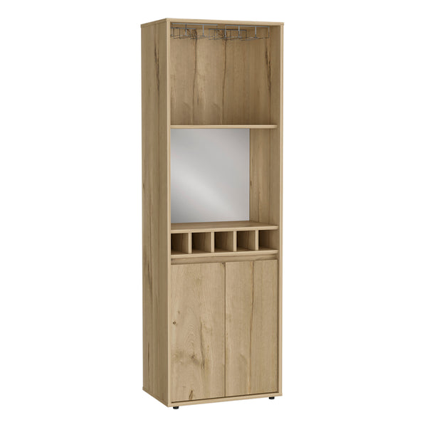 English Elm Bar Double Door Cabinet 70.8" High Light Oak Beige w/ 12-Glass Rack, 5 Bottle Cubbies & 2 Shelves B097S00154