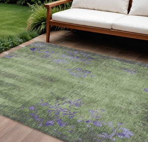 HomeRoots 9' X 12' Artichoke Green & Purple Floral Rug - Washable, Durable, Perfect for Indoor & Outdoor Spaces! 621000