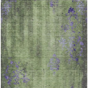 HomeRoots 9' X 12' Artichoke Green & Purple Floral Rug - Washable, Durable, Perfect for Indoor & Outdoor Spaces! 621000