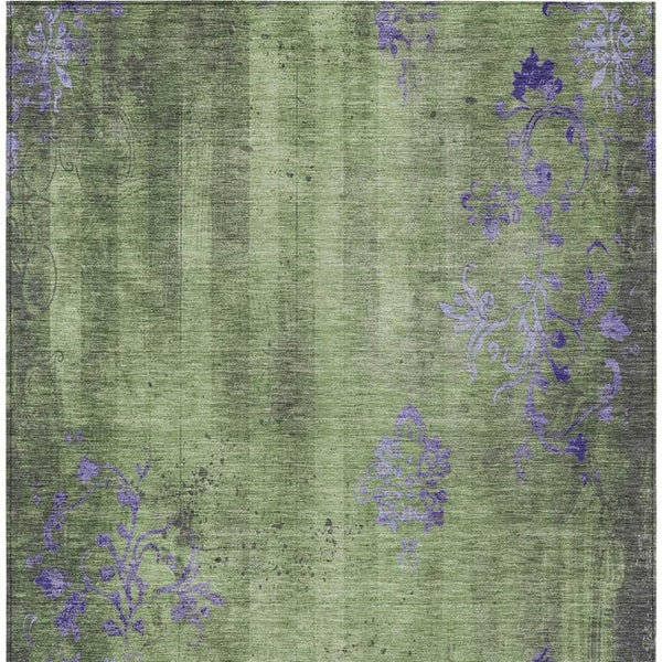 HomeRoots 9' X 12' Artichoke Green & Purple Floral Rug - Washable, Durable, Perfect for Indoor & Outdoor Spaces! 621000