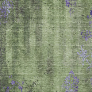 HomeRoots 9' X 12' Artichoke Green & Purple Floral Rug - Washable, Durable, Perfect for Indoor & Outdoor Spaces! 621000