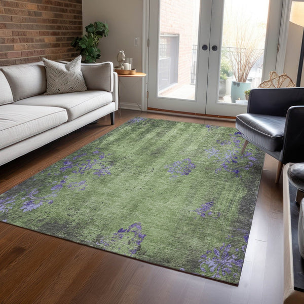 HomeRoots 9' X 12' Artichoke Green & Purple Floral Rug - Washable, Durable, Perfect for Indoor & Outdoor Spaces! 621000