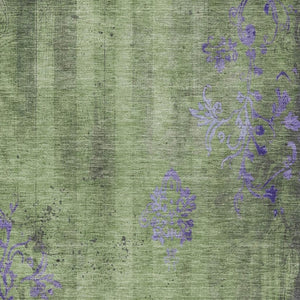 HomeRoots 10' X 14' Artichoke Green & Purple Floral Area Rug – Durable, Washable for Indoor & Outdoor Spaces! 621001