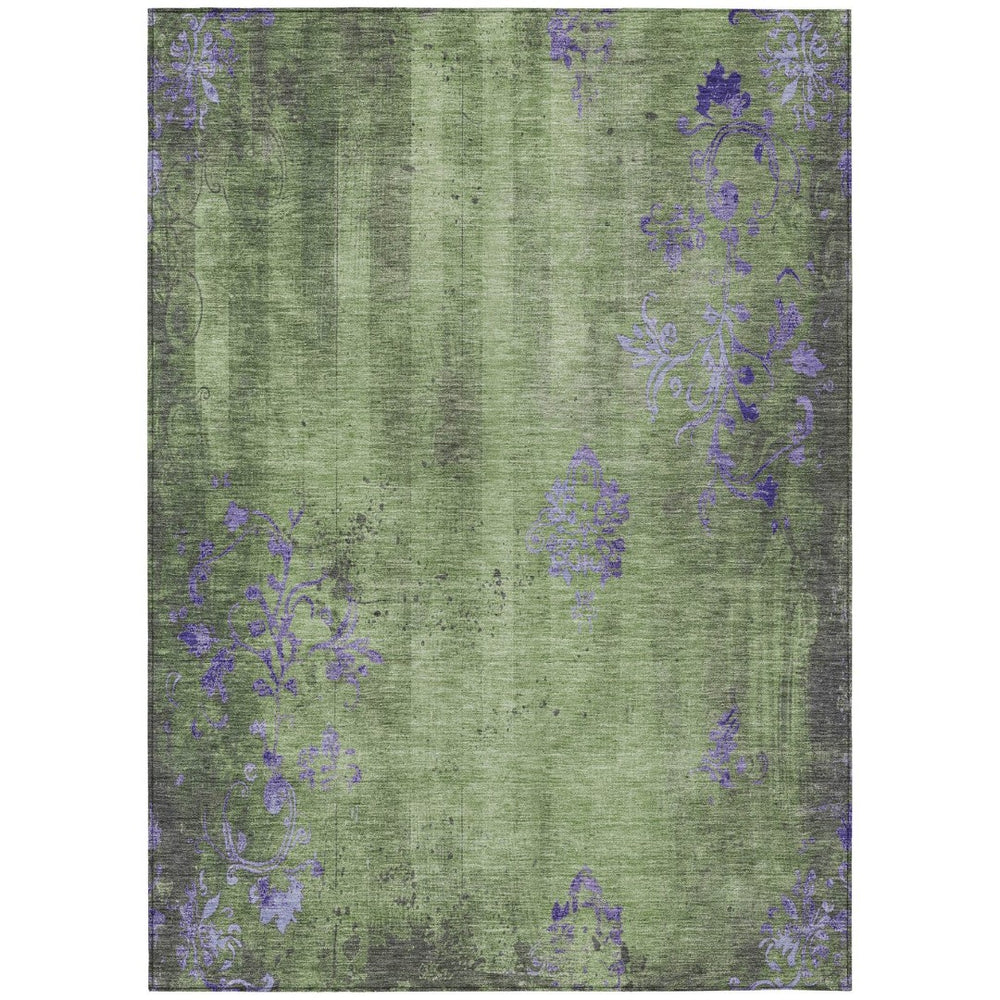 HomeRoots 10' X 14' Artichoke Green & Purple Floral Area Rug – Durable, Washable for Indoor & Outdoor Spaces! 621001