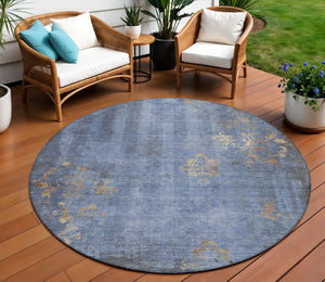 HomeRoots 8' Denim Blue Floral Area Rug - Durable, Washable, Indoor/Outdoor, Pet-Friendly, Stylish Accent Decor 621010