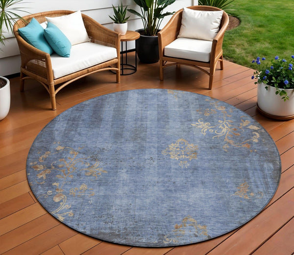 HomeRoots 8' Denim Blue Floral Area Rug - Durable, Washable, Indoor/Outdoor, Pet-Friendly, Stylish Accent Decor 621010