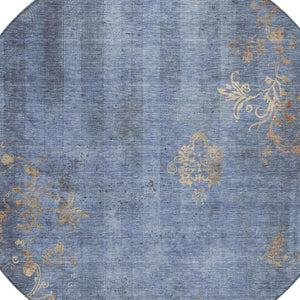 HomeRoots 8' Denim Blue Floral Area Rug - Durable, Washable, Indoor/Outdoor, Pet-Friendly, Stylish Accent Decor 621010