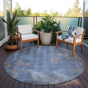 HomeRoots 8' Denim Blue Floral Area Rug - Durable, Washable, Indoor/Outdoor, Pet-Friendly, Stylish Accent Decor 621010
