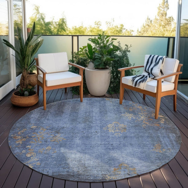 HomeRoots 8' Denim Blue Floral Area Rug - Durable, Washable, Indoor/Outdoor, Pet-Friendly, Stylish Accent Decor 621010
