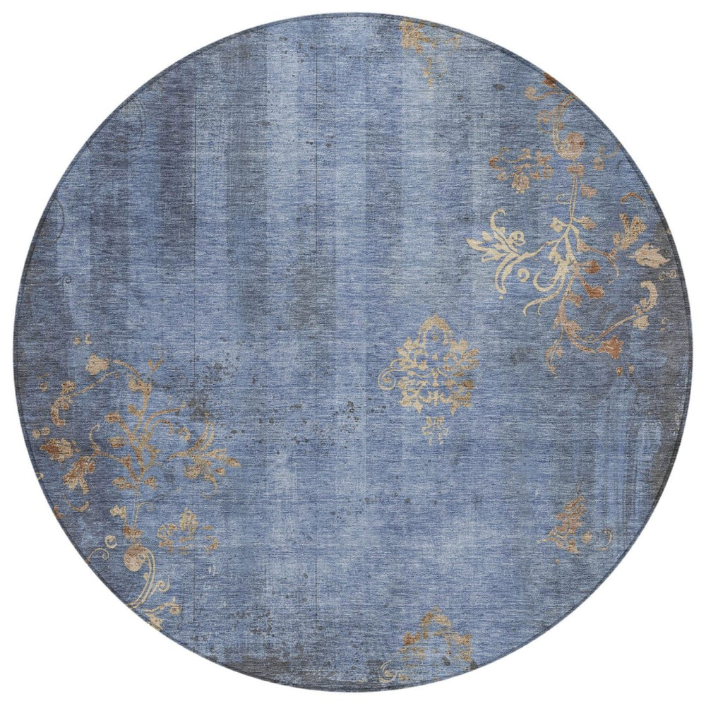 HomeRoots 8' Denim Blue Floral Area Rug - Durable, Washable, Indoor/Outdoor, Pet-Friendly, Stylish Accent Decor 621010