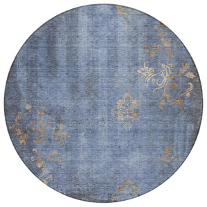 HomeRoots 8' Denim Blue Floral Area Rug - Durable, Washable, Indoor/Outdoor, Pet-Friendly, Stylish Accent Decor 621010