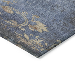 HomeRoots 8' Denim Blue Floral Area Rug - Durable, Washable, Indoor/Outdoor, Pet-Friendly, Stylish Accent Decor 621010