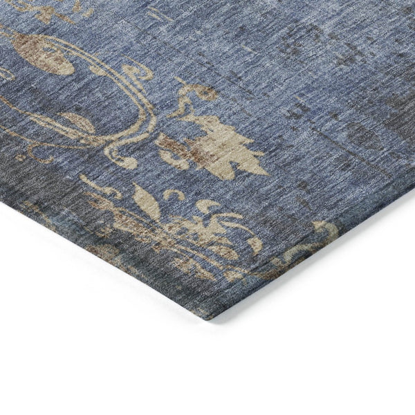 HomeRoots 8' Denim Blue Floral Area Rug - Durable, Washable, Indoor/Outdoor, Pet-Friendly, Stylish Accent Decor 621010