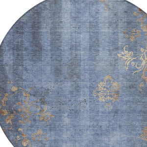 HomeRoots 8' Denim Blue Floral Area Rug - Durable, Washable, Indoor/Outdoor, Pet-Friendly, Stylish Accent Decor 621010
