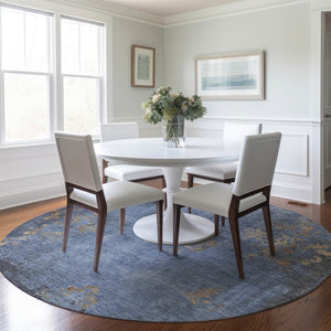 HomeRoots 8' Denim Blue Floral Area Rug - Durable, Washable, Indoor/Outdoor, Pet-Friendly, Stylish Accent Decor 621010